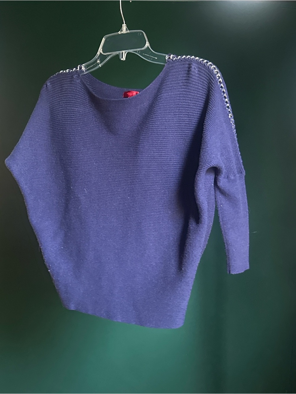 Jennifer Lopez Navy Crewneck Sweater with Shoulder Trim